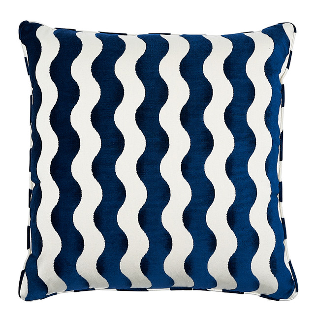 Schumacher Pillow The Wave 20" Navy Pillow Miles Redd 66% Cotton, 34% Rayon 20 - My Fabric Connection -