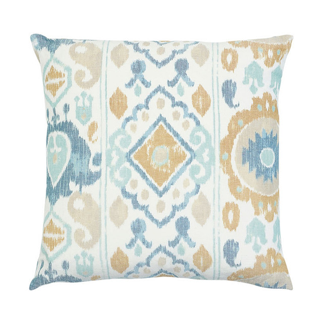 Schumacher Pillow Elizia Ikat 22" Sky & Ochre Pillow NEW TRADITIONAL II 60% Linen, 40% Cotton 22 - My Fabric Connection -