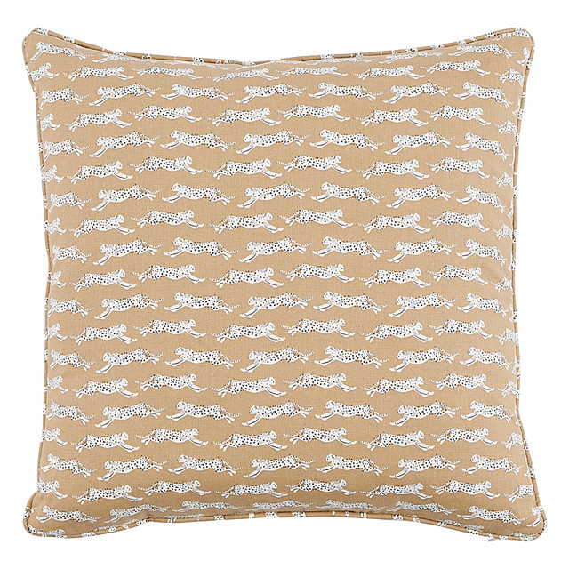 Schumacher Pillow Leaping Leopards 16" Sand Pillow ESSENTIALS: SMALL-SCALE PRINTS 100% Cotton 16 - My Fabric Connection -