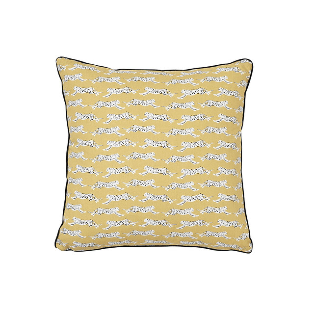 Schumacher Pillow Leaping Leopards 14" Yellow Pillow Essentials: Small-Scale Prints 100% COTTON 14 - My Fabric Connection -