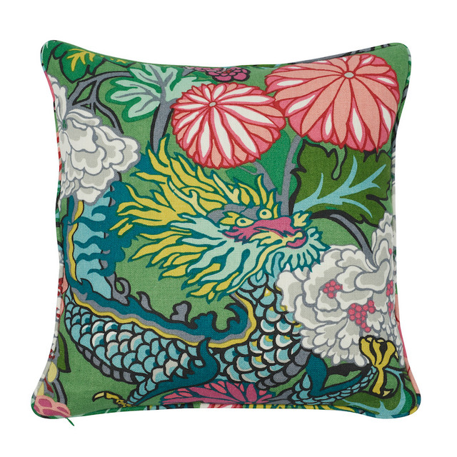 Schumacher Pillow Chiang Mai Dragon 18" Jade Pillow Exuberant Prints 100% Linen 18 - My Fabric Connection -