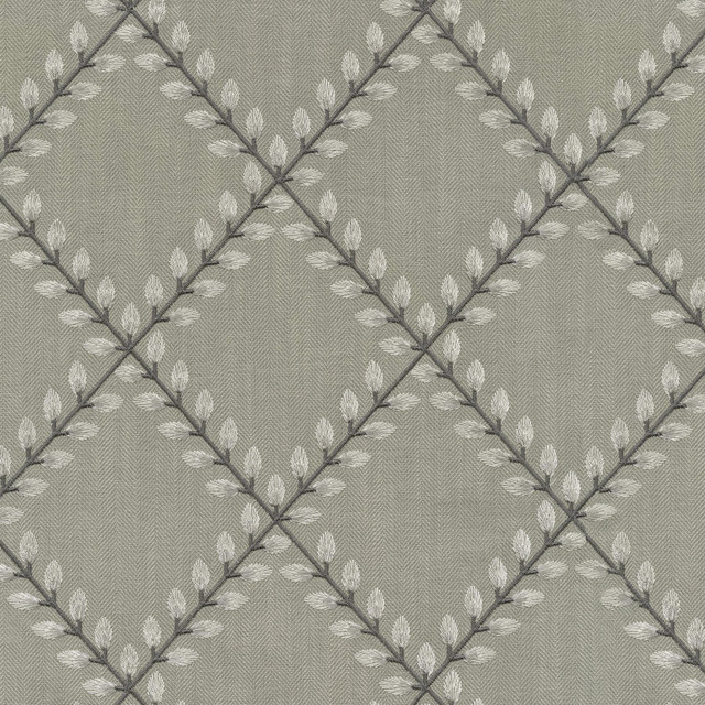 PKL Studio Fabric Clover Lane Emb Smoke 410574 - 100% Polyester Embroid:100% Viscose INDIA 51000 Horizontal: 5.375 and Vertical: 6.25 55 - My Fabric Connection -