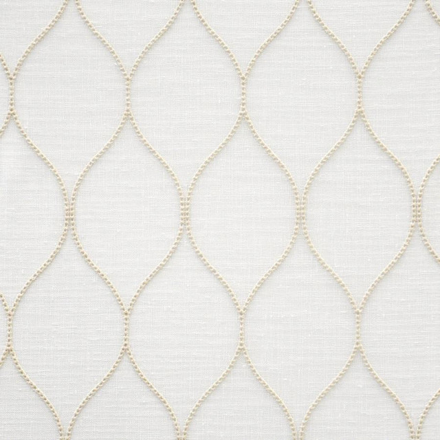 Maxwell Fabric Derby # 407 Cornsilk Sheer Threads 100% POLYESTER TURKEY V-6.5" H-3.1" 118" EMB. WIDTH 106" - My Fabric Connection -