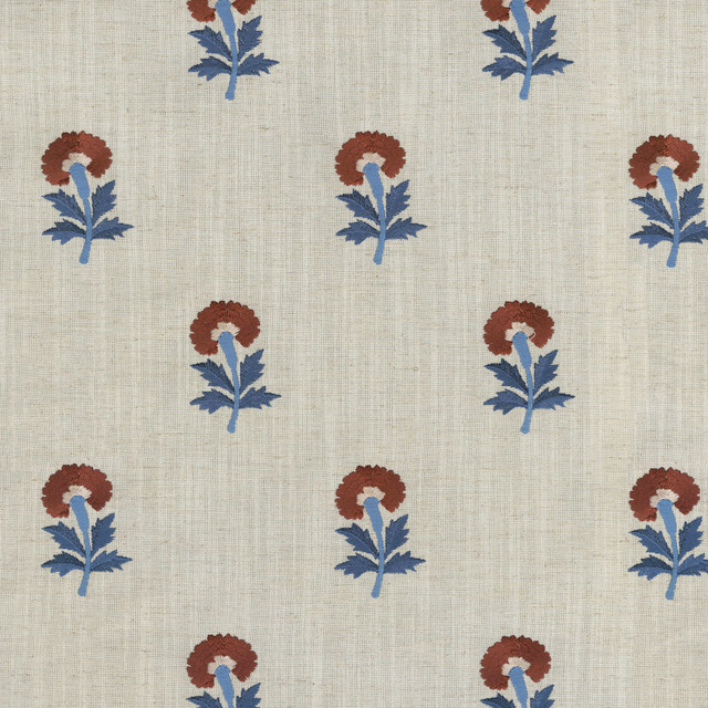 PKL Studio Fabric Thistle Embroidery Americana 411490 - 82% polyester, 11% cotton, 7% linen Emboidery 100% rayon India 51000 Horizontal: 5.3 and Vertical: 6.2 54 - My Fabric Connection -