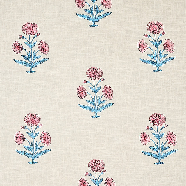 Schumacher Fabric Poppy Hand Block Print Rose & Sky 179840 Fabric LINEN 100% INDIA </p><p>Repeat: H: HORZ. 8.875" (22.86CM), V: VERT. 13" (33CM) 54 - My Fabric Connection - Schumacher Fabric Poppy Hand Block Print Rose & Sky 179840 Fabric LINEN 100% INDIA </p><p>Repeat: H: HORZ. 8.875" (22.86CM), V: VERT. 13" (33CM) 54 - My Fabric Connection -