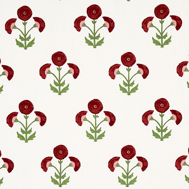 Schumacher Fabric Saranda Flower Cardinal 179670 Fabric COTTON 33% INDIA </p><p>Repeat: H: HORZ. 27" (69CM), V: VERT. 38" (97CM) 53 - My Fabric Connection - Schumacher Fabric Saranda Flower Cardinal 179670 Fabric COTTON 33% INDIA </p><p>Repeat: H: HORZ. 27" (69CM), V: VERT. 38" (97CM) 53 - My Fabric Connection -