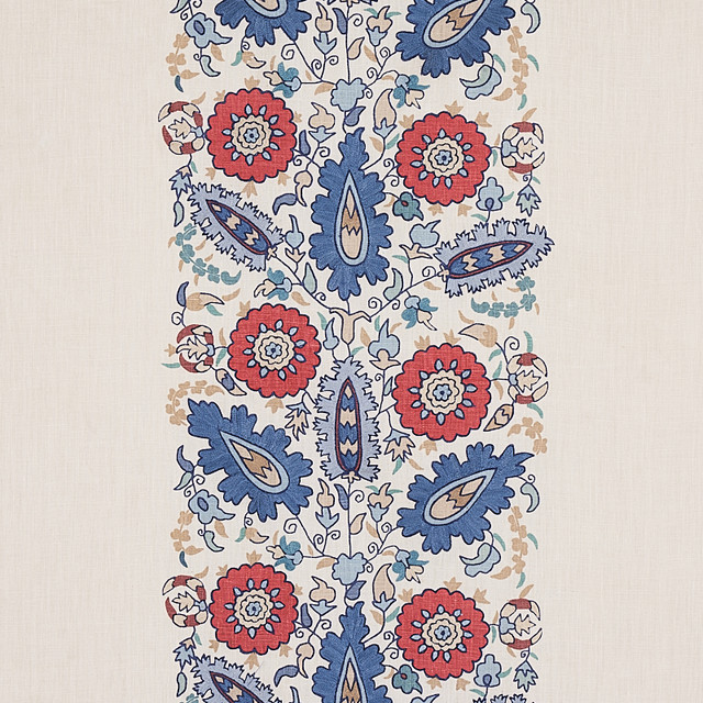 Schumacher Fabric Anatolia Embroidery Blue & Red 80750 Fabric LINEN 88% INDIA </p><p>Repeat: H: HORZ. 27" (69CM), V: VERT. 14 1/5" (36CM) 53 - My Fabric Connection - Schumacher Fabric Anatolia Embroidery Blue & Red 80750 Fabric LINEN 88% INDIA </p><p>Repeat: H: HORZ. 27" (69CM), V: VERT. 14 1/5" (36CM) 53 - My Fabric Connection -
