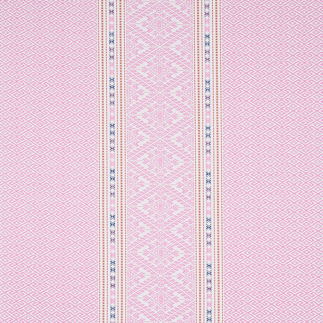 Schumacher Fabric Ruiz Jacquard Pink 80612 Fabric COTTON 100% INDIA </p><p>Repeat: H: HORZ. 26 2/3" (68CM), V: VERT. 3 4/5" (10CM) 54 - My Fabric Connection -