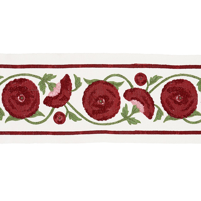 Schumacher Fabric Saranda Flower Embroidery Tape Cardinal 80390 Fabric COTTON 100% INDIA </p><p>Repeat: H: 0, V: VERT. 7 4/7" (19CM) 3.5 - My Fabric Connection - Schumacher Fabric Saranda Flower Embroidery Tape Cardinal 80390 Fabric COTTON 100% INDIA </p><p>Repeat: H: 0, V: VERT. 7 4/7" (19CM) 3.5 - My Fabric Connection -