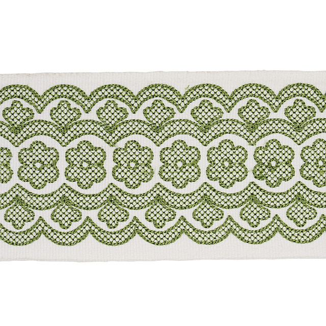 Schumacher Fabric Astrid Embroidered Tape Green 80441 Fabric COTTON 100% INDIA </p><p>Repeat: H: HORZ. 2 1/2" (6CM), V: 0 3 - My Fabric Connection - Schumacher Fabric Astrid Embroidered Tape Green 80441 Fabric COTTON 100% INDIA </p><p>Repeat: H: HORZ. 2 1/2" (6CM), V: 0 3 - My Fabric Connection -