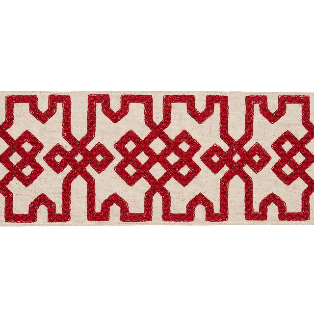 Schumacher Fabric Knotted Trellis Tape Crimson On Unbleached 80881 Fabric COTTON 73% INDIA </p><p>Repeat: H: , V: VERT. 3 5/7" (9CM) 3 1/4" (8CM) - My Fabric Connection - Schumacher Fabric Knotted Trellis Tape Crimson On Unbleached 80881 Fabric COTTON 73% INDIA </p><p>Repeat: H: , V: VERT. 3 5/7" (9CM) 3 1/4" (8CM) - My Fabric Connection -