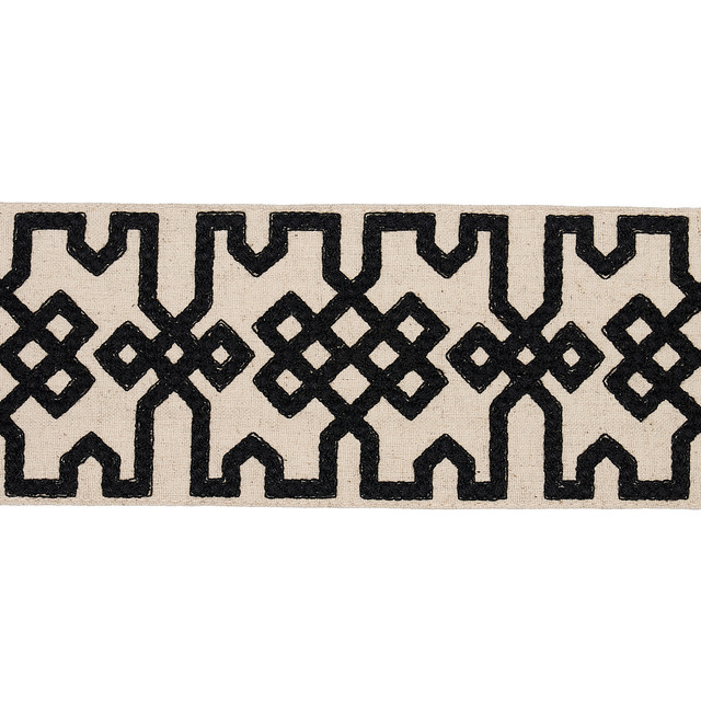 Schumacher Fabric Knotted Trellis Tape Black On Unbleached 80880 Fabric COTTON 73% INDIA </p><p>Repeat: H: , V: VERT. 3 5/7" (9CM) 3 1/4" (8CM) - My Fabric Connection - Schumacher Fabric Knotted Trellis Tape Black On Unbleached 80880 Fabric COTTON 73% INDIA </p><p>Repeat: H: , V: VERT. 3 5/7" (9CM) 3 1/4" (8CM) - My Fabric Connection -