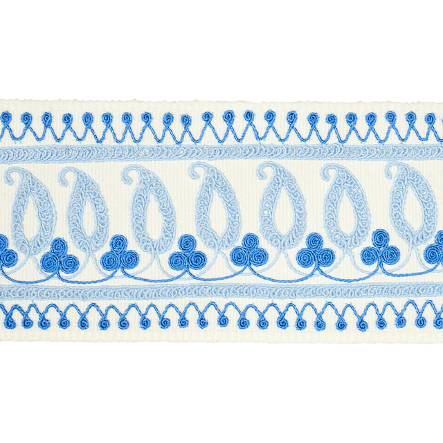 Schumacher Fabric Paisley Embroidered Tape Blues 81230 Fabric COTTON 60% INDIA </p><p>Repeat: H: 0, V: VERT. 3/4" (2CM) 2.75 - My Fabric Connection - Schumacher Fabric Paisley Embroidered Tape Blues 81230 Fabric COTTON 60% INDIA </p><p>Repeat: H: 0, V: VERT. 3/4" (2CM) 2.75 - My Fabric Connection -