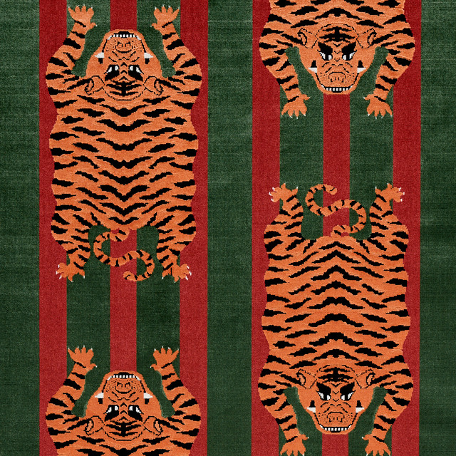 Schumacher Fabric Jokhang Tiger Velvet Red & Green 77235 Fabric POLYESTER 10% BELGIUM </p><p>Repeat: H: HORZ. 4 1/2" (11CM) , V: VERT. 2" (5CM) 27" WIDE (69CM) - My Fabric Connection - Schumacher Fabric Jokhang Tiger Velvet Red & Green 77235 Fabric POLYESTER 10% BELGIUM </p><p>Repeat: H: HORZ. 4 1/2" (11CM) , V: VERT. 2" (5CM) 27" WIDE (69CM) - My Fabric Connection -