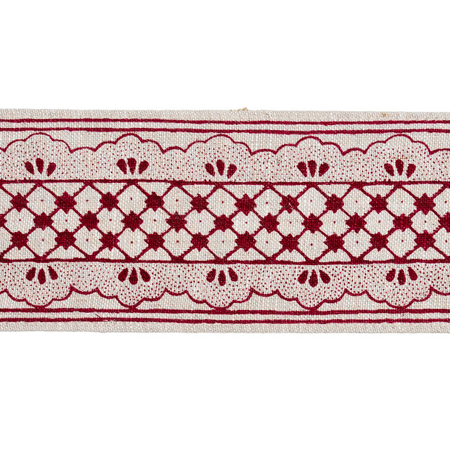 Schumacher Fabric Davison Scalloped Tape Crimson 81651 Fabric LINEN 100% INDIA </p><p>Repeat: H: 0, V: 0 2 1/2" (6CM) - My Fabric Connection - Schumacher Fabric Davison Scalloped Tape Crimson 81651 Fabric LINEN 100% INDIA </p><p>Repeat: H: 0, V: 0 2 1/2" (6CM) - My Fabric Connection -