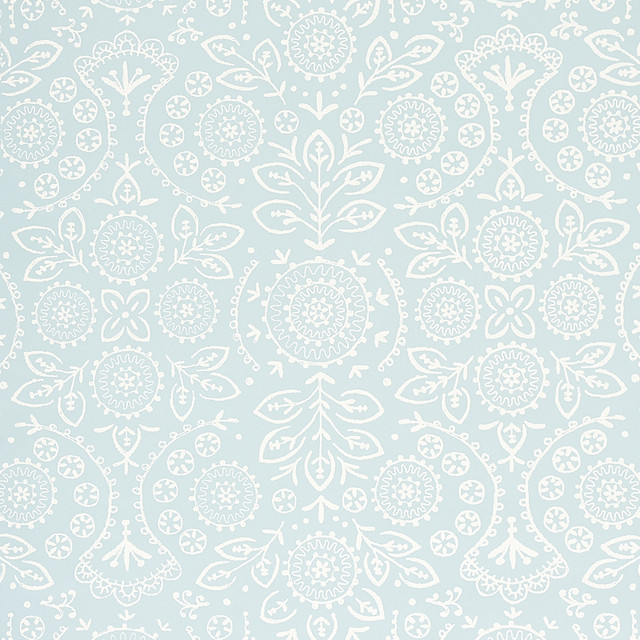 Schumacher Wallcovering Tiana Sky 5011840 Wallcovering Paper UNITED STATES OF AMERICA </p><p>Repeat: H: HORZ. 13 1/2" (34CM), V: VERT. 25 1/4" (64CM) 27 - My Fabric Connection - Schumacher Wallcovering Tiana Sky 5011840 Wallcovering Paper UNITED STATES OF AMERICA </p><p>Repeat: H: HORZ. 13 1/2" (34CM), V: VERT. 25 1/4" (64CM) 27 - My Fabric Connection -