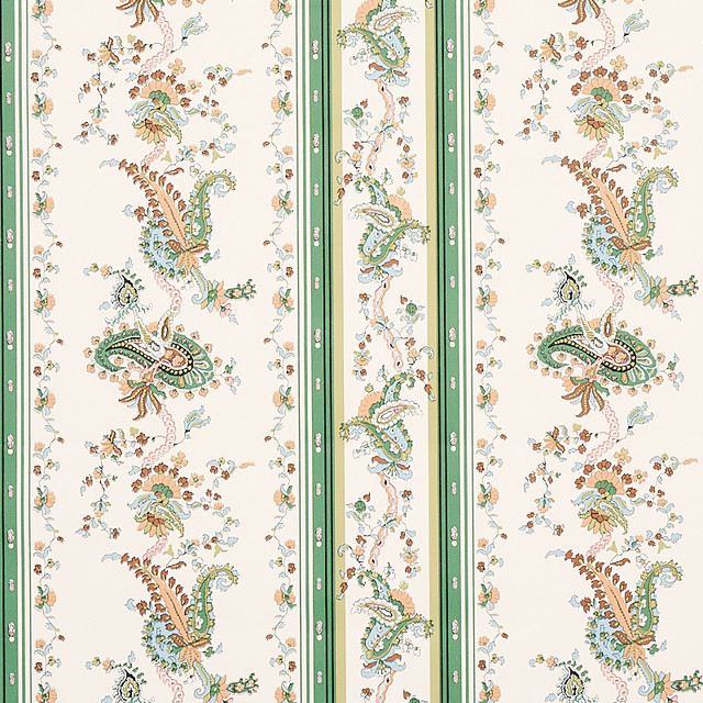 Schumacher Wallcovering Elena Paisley Stripe Green 5012890 Wallcovering Paper UNITED STATES OF AMERICA </p><p>Repeat: H: HORZ. 13 1/2" (34CM), V: VERT. 12" (30CM) 27 - My Fabric Connection -
