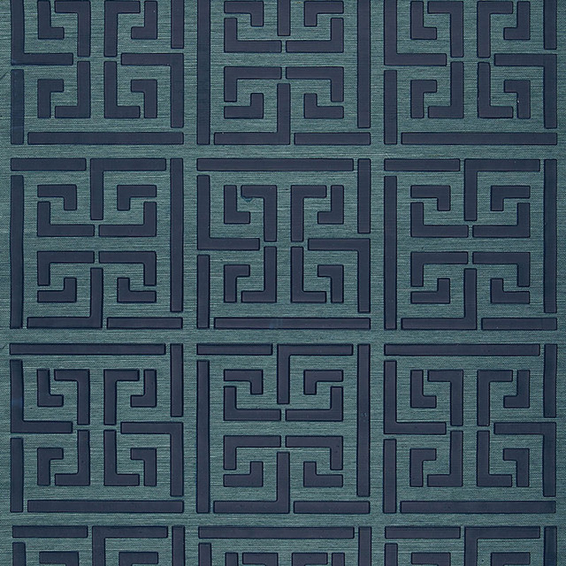 Schumacher Wallcovering Greek Key Sisal Peacock 5005691 Wallcovering Paper CHINA </p><p>Repeat: H: HORZ. 34" (86CM) , V: VERT. 17" (43CM) 34 - My Fabric Connection -