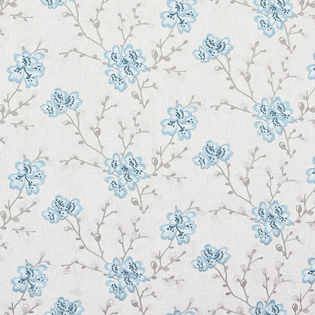 Darling Blooms Bluejay by Carole Designer Fabric Bluebell 52% Cotton, 48% Polyester India 15,000 Wyzenbeek Double Rubs 9 1/4" , 26 3/8" H HD 52.75" - Swanky Fabrics -
