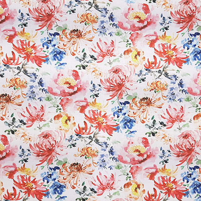 Flower Party Geranium by Carole Designer Fabric Dawn & Dusk 100% Cotton India 10,000 WYZENBEEK DOUBLE RUBS 27" V, 13 1/2" H HD 54" - Swanky Fabrics -