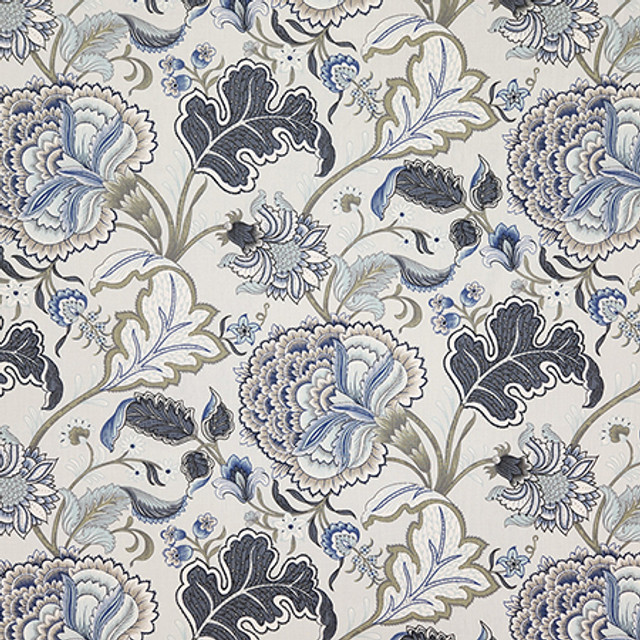 Boca Grande Blue by Carole Designer Fabric Dewdrop 59% Cotton, 26% Recycled Polyester, 15% Polyester China 50,000 WYZENBEEK DOUBLE RUBS 24 1/2" V, 14" H HD 54" - Swanky Fabrics -