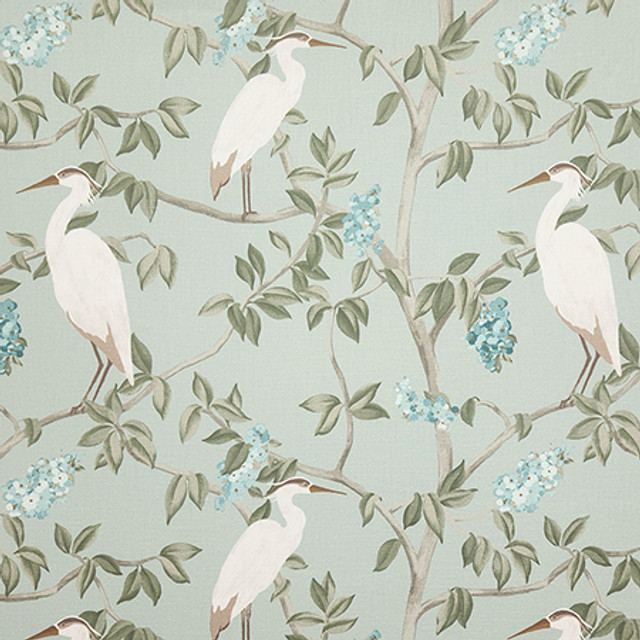 Spot A Heron Mineral by Carole Designer Fabric Dewdrop 100% Cotton India 33,000 WYZENBEEK DOUBLE RUBS 24 5/8" V, 27 1/4" H 55" - Swanky Fabrics -