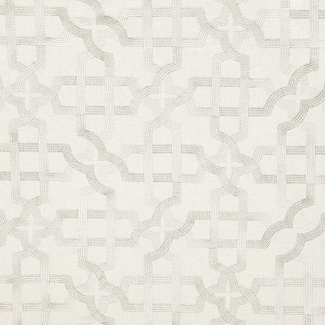 Meet Again Silver by Carole Designer Fabric Earth & Stone Base: 69% Cotton, 31% Polyester. Embr: 100% Viscose India 25,000 WYZENBEEK DOUBLE RUBS 12 1/2" V, 12 1/2" H 51" - Swanky Fabrics -