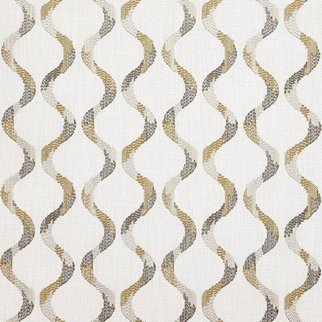 Patched In Goldenrod by Carole Designer Fabric Evergreen Base: 100% Polyester. Embr: 100% Polyester India 30,000 WYZENBEEK DOUBLE RUBS 9 1/2" V, 5 1/4" H 53" - Swanky Fabrics -