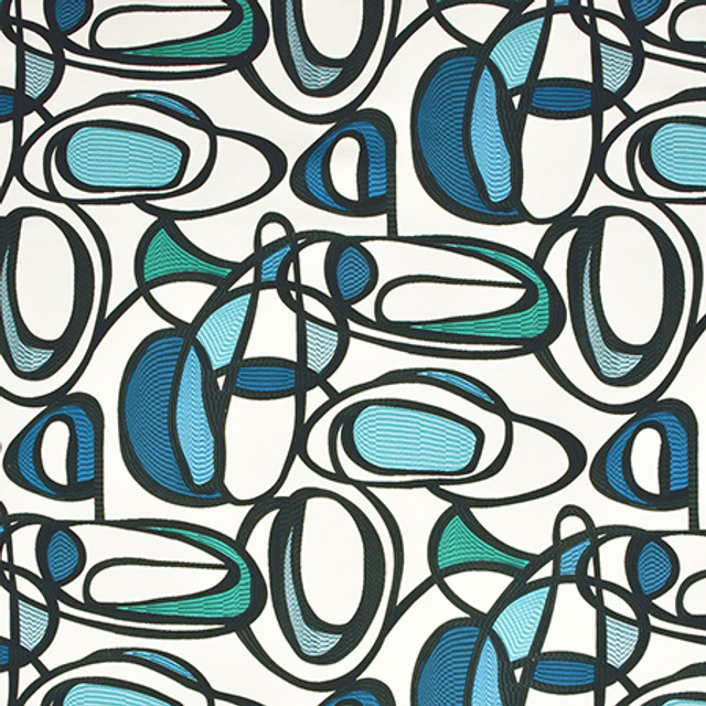 Great Conversation Cabana Blue by Carole Designer Fabric Prisma 100% Cotton INDIA 12,000 Wyzenbeek Double Rubs 26 3/4" V, 27 1/2" H HD 56.75" - Swanky Fabrics -