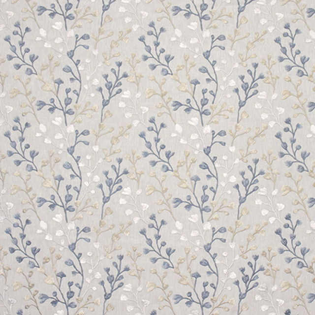 Promise You Aegean by Carole Designer Fabric Wallflower Base: 72% Poly, 28% Cotton. Embr 100% Poly INDIA 30,000 Wyzenbeek Double Rubs 9 1/4" V, 13 1/2" H 53.5" - Swanky Fabrics -