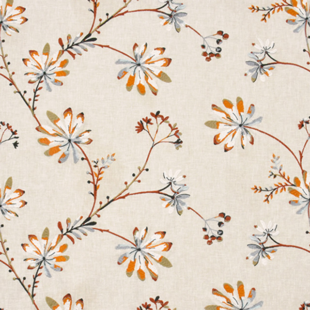 So In Love Tangerine by Carole Designer Fabric Wallflower Base: 50% Poly, 50% Cotton. Embr: 60% Poly, 40% Cotton INDIA N/A 15 1/2" V, 25" H 51" - Swanky Fabrics -