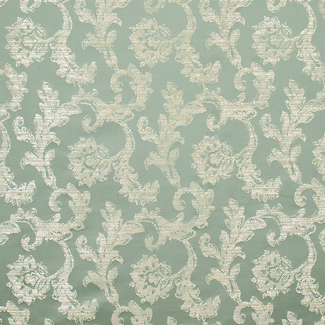 Moment Or Two Celadon by Carole Designer Fabric Wellington 100% Polyester CHINA 15,000 Wyzenbeek Double Rubs 17 1/2" V, 9 1/2" H 55" - Swanky Fabrics -