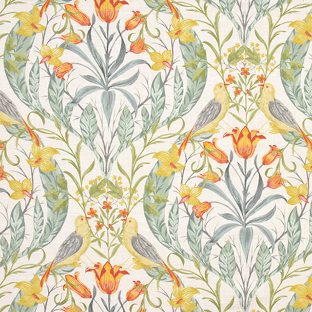 Two Birds Foliage by Carole Designer Fabric Wellington 55% Linen, 45% Viscose KOREA 12,000 Wyzenbeek Double Rubs 26 1/4" V, 27 1/4" H HD 55.25" - Swanky Fabrics -