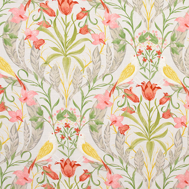 Two Birds Mist by Carole Designer Fabric Wellington 55% Linen, 45% Viscose KOREA 12,000 Wyzenbeek Double Rubs 26 1/4" V, 27 1/4" H HD 55.25" - Swanky Fabrics -