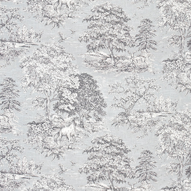 Wild Horses Dove by Carole Designer Fabric Wellington 55% Linen, 45% Viscose-SR KOREA 12,000 Wyzenbeek Double Rubs 26" V, 27 1/2" H HD 55" - Swanky Fabrics -