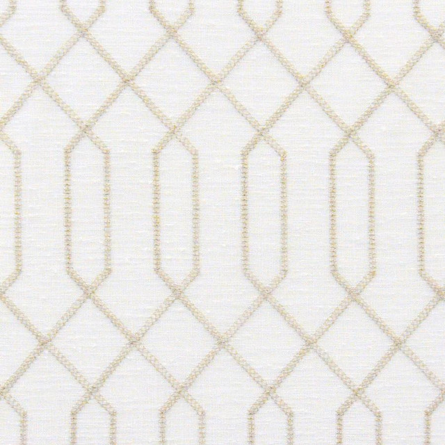 Maxwell Fabric Varanasi # 530 Sand Sheer Paths 100% POLYESTER TURKEY V-6.1" H-2.1" 118" EMB. WIDTH 110" - My Fabric Connection -