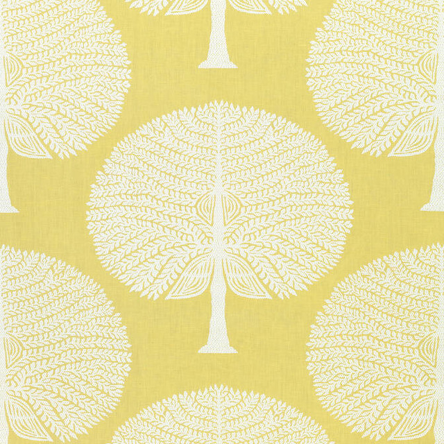 Thibaut Fabric Mulberry Tree Yellow F910605 Fabric 55% Linen, 45% Cotton INDIA - </p><p>Repeat: V: 17.25 54 - My Fabric Connection -
