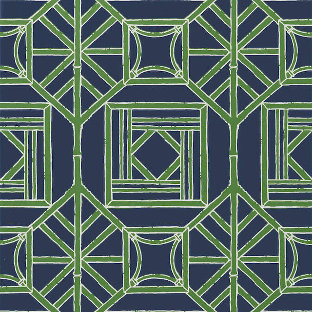 Thibaut Wallpaper Shoji Panel Navy and Green T75521 Wallpaper Wallpaper U.S.A. - </p><p>Repeat: V: 18 27 - My Fabric Connection -
