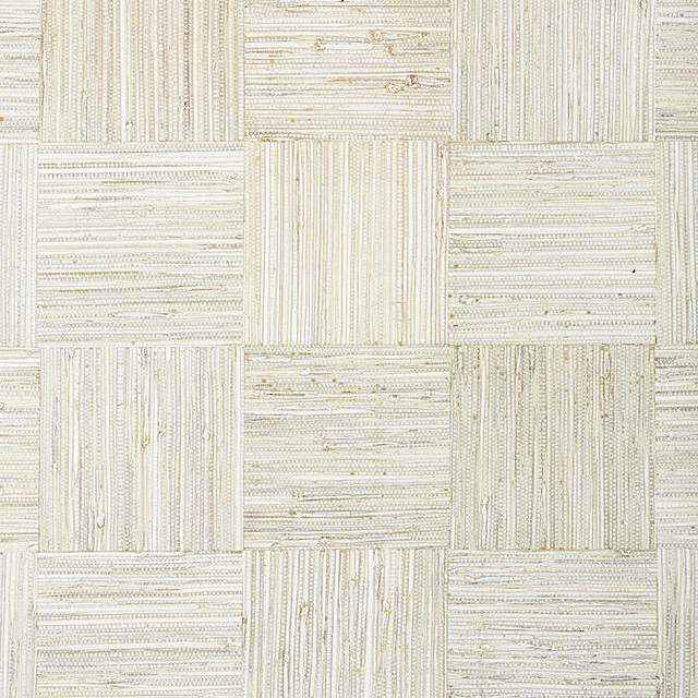 Thibaut Wallpaper Mosaic Weave White T24078 Wallpaper Grasscloth Printed CHINA - </p><p>Repeat: V: 12 36 - My Fabric Connection -