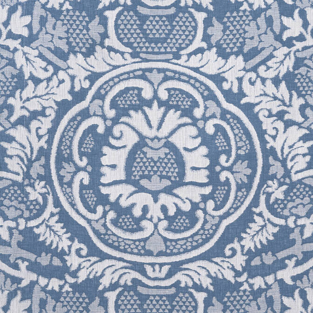Thibaut Fabric Earl Damask Blue W710837 Fabric 100% Linen INDIA 4000 </p><p>Repeat: V: 24.5 54 - My Fabric Connection -