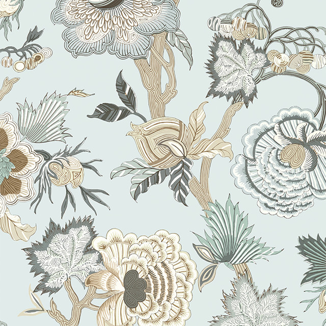 Thibaut Wallpaper Indienne Jacobean Robin's Egg T36420 Wallpaper Non Woven Wallpaper UNITED STATES - </p><p>Repeat: V: 48.5 27 - My Fabric Connection -