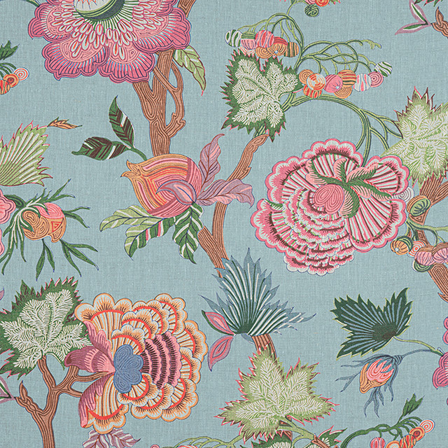 Thibaut Fabric Indienne Jacobean Raspberry and Teal F936415 Fabric 100% Linen UNITED STATES 20000 </p><p>Repeat: V: 48 54 - My Fabric Connection -