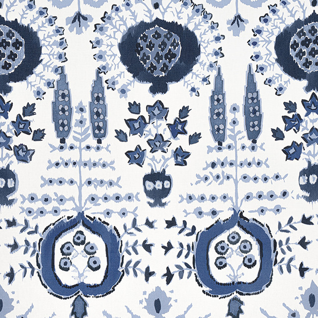 Thibaut Fabric Mendoza Suzani Blue and White F916239 Fabric 52% Cotton, 48% Linen ITALY 18000 </p><p>Repeat: V: 34 54 - My Fabric Connection -