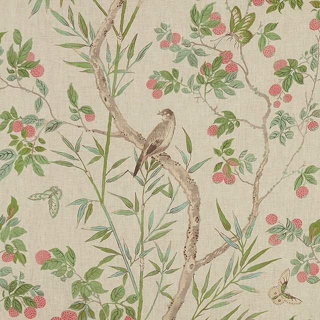 Thibaut Fabric Claire Coral and Green F942009 Fabric 100% Linen UNITED KINGDOM 16000 </p><p>Repeat: V: 34.5 54 - My Fabric Connection -