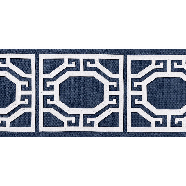 Thibaut Fabric Gate Applique Tape Navy E12005 Fabric 80% Linen, 20% Polyester INDIA - </p><p>Repeat: V: 4.12 3.87 - My Fabric Connection -