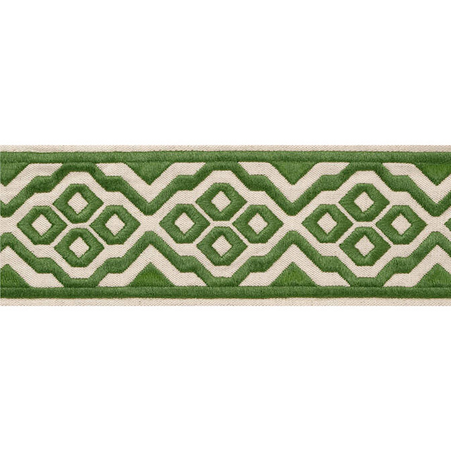 Thibaut Fabric Belinda Tape Fern E12189 Fabric 54% Cotton, 36% Linen, 10% Spun Poly INDIA - </p><p>Repeat: V: 2.5 2.875 - My Fabric Connection -