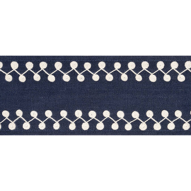 Thibaut Fabric Perla Tape Navy E12228 Fabric 63% Linen, 34% Viscose, 3% Spun Poly INDIA - </p><p>Repeat: V: 0.5 3.375 - My Fabric Connection -