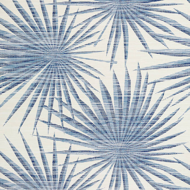 Thibaut Wallpaper Palm Frond Navy and White T10144 Wallpaper Non-Woven Vinyl Wallpaper U.S.A. - </p><p>Repeat: V: 20.5 27 - My Fabric Connection -