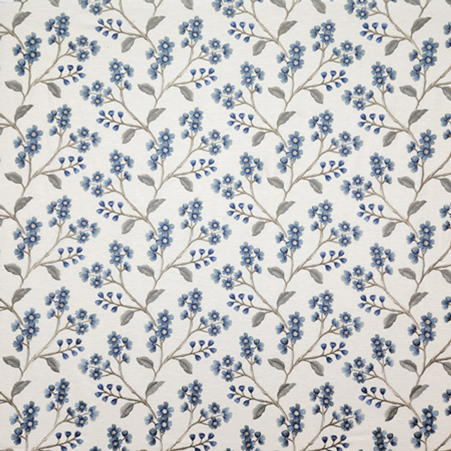 Carole Fabric Flowering Trees Nautic Blue Crush Base: 71% Polyester, 29% Cotton Embr: 100% Polyester India 9 1/4" V, 12 3/4" H 52 1/2"" - My Fabric Connection -