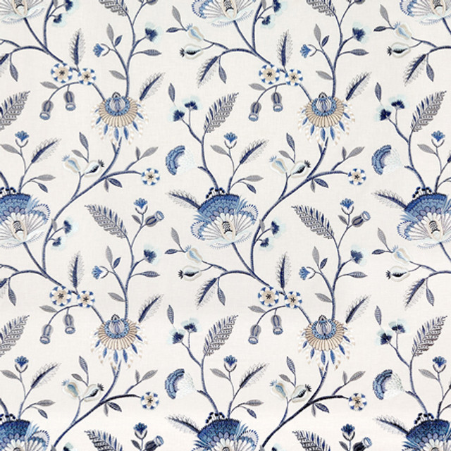 Carole Fabric Garden To Love Dream Blue Blue Crush Base: 52% Recycled Polyester, 48% Cotton Embr: 40% Recycled Polyester, 37% Cotton, 23% Viscose India 18 1/2" V, 17" H 51"" - My Fabric Connection -